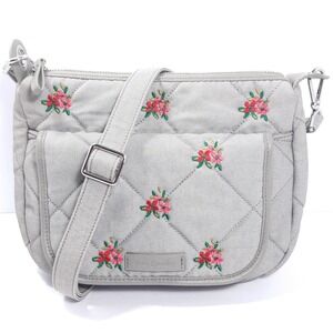 Vera Bradley Carson Hobo Small Crossbody Bag Quilted Denim Gray Floral Pattern